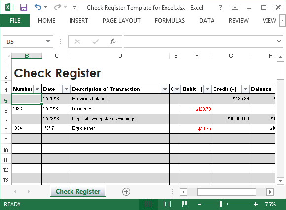 Check Register Template For Excel