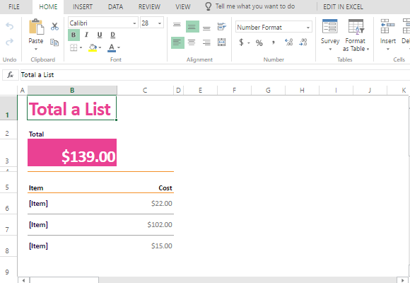 Shopping List Cost Calculator Template For Excel Online