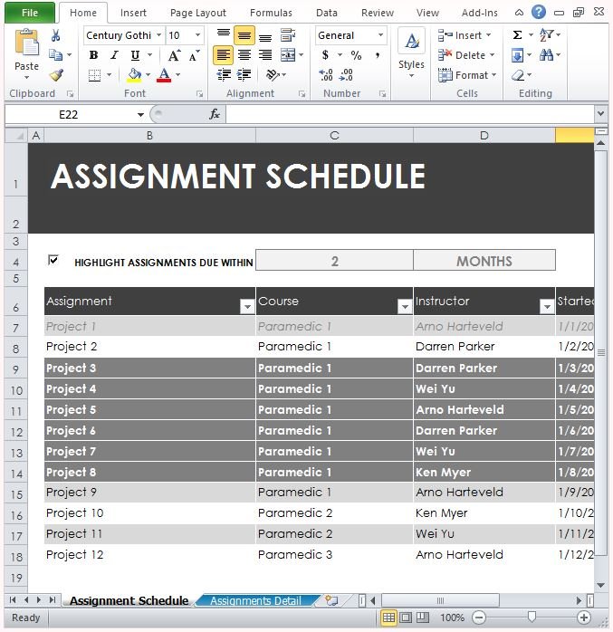 assignment statement excel