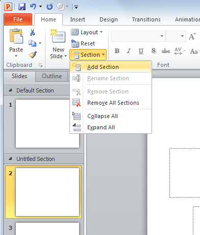 Organizing Slides in PowerPoint into Sections