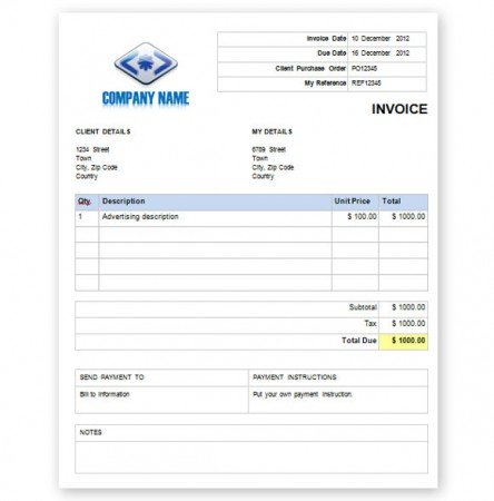 invoice template excel for mac