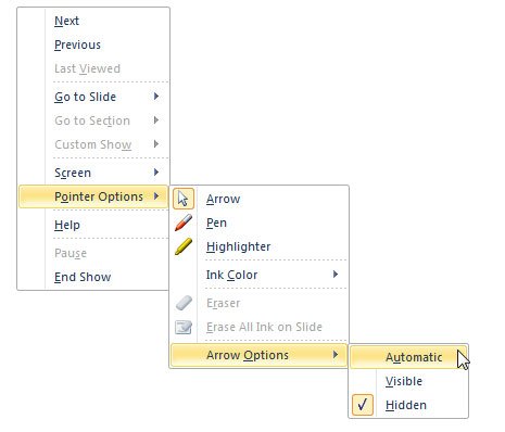 mouse pointer disappears during powerpoint presentation