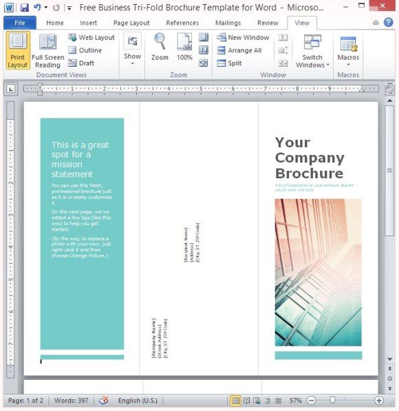 Microsoft Word Tri Fold Brochure Template