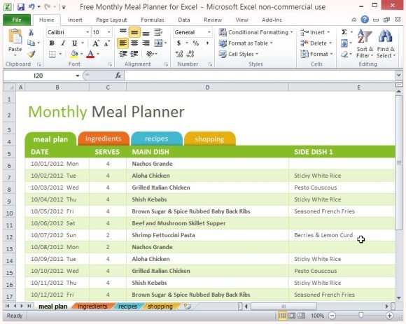 macro meal planner spreadsheet