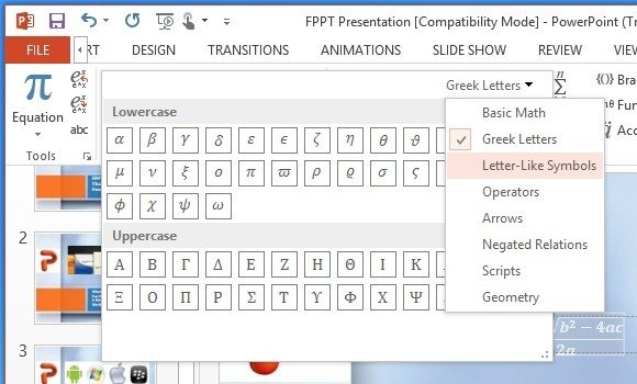 How To Add Math Expressions And Equations In PowerPoint 2013