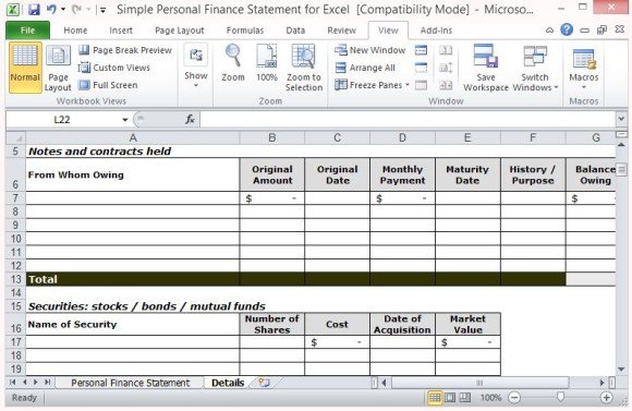 Simple Personal Finance Statement Template For Excel