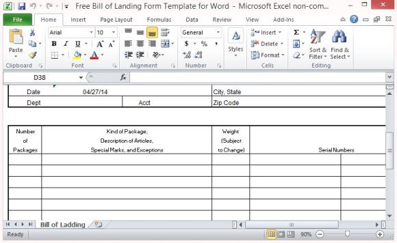 bill of lading printable form