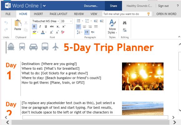 Trip Planner Template For Word Line