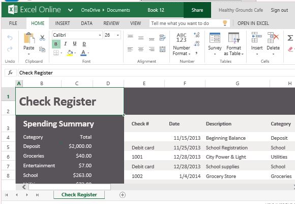 excel 2010 in blank sheet Register Account Record Payments With & Deposits Check