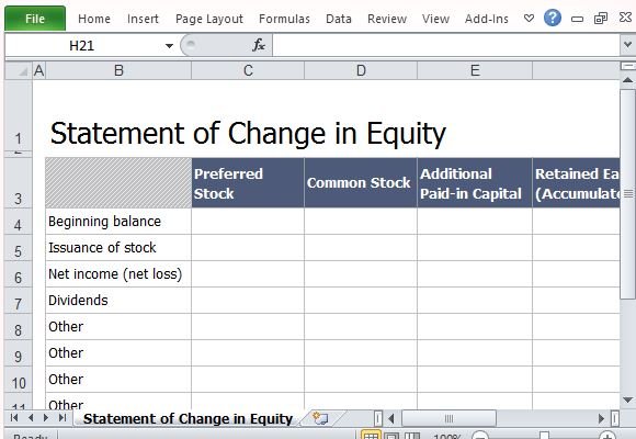 Statement Of Change In Equity Template For Excel