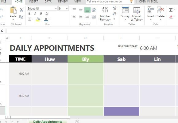 Daily Appointment Calendar Template For Excel