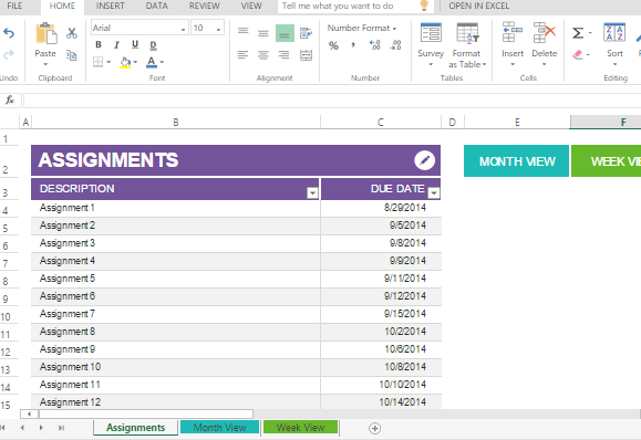 Student Assignment Planner Template For Excel