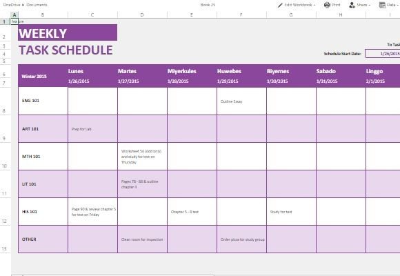 Weekly Task List Template For Excel Online Riset