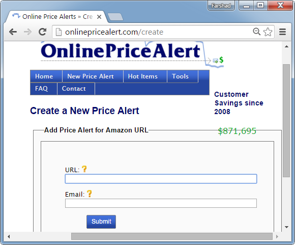 Online price alert for Amazon - FPPT