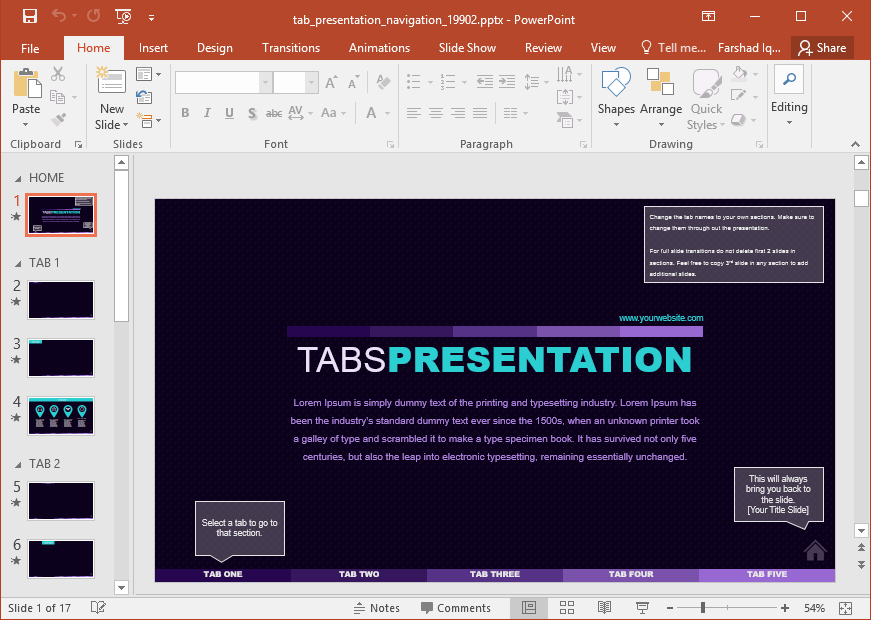 powerpoint presentation tabs