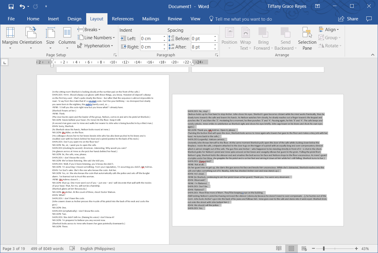 how to change page layout in word for just one page
