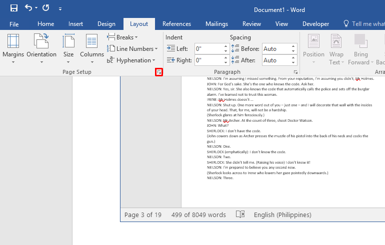 how to change layout of one page in word