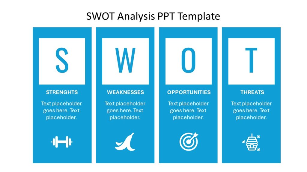 Example of simple blue SWOT analysis PPT template